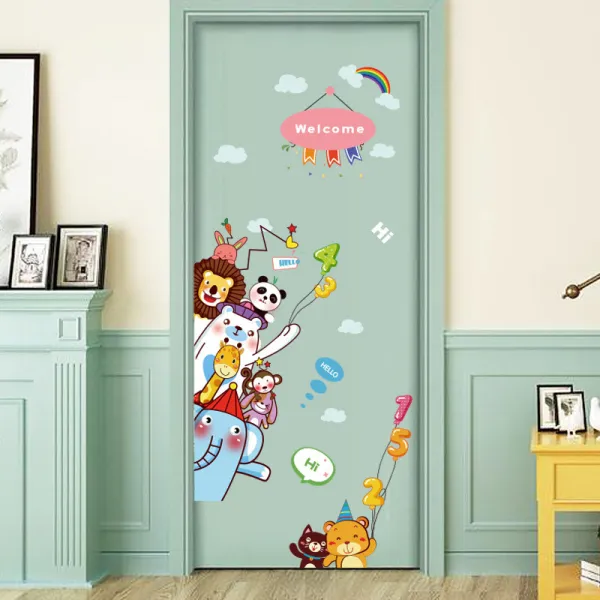 Animal Elephant Giraffe Lion Balloons Door Stickers Children's Room Kindergarten Classroom Waterproof Decorative Wall Stickers