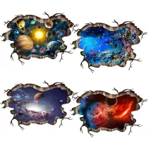 2 Sheets Planet Universe Door Room Waterproof Decorative Wall Stickers
