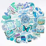 50PCS INS Style Blue Waterproof Stickers Decals for Luggage Laptop Water Bottles