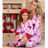 Christmas Valentine's Day Family Matching Pajamas Red Hearts Love Slogan Pink Top and Pant Pajamas Sets