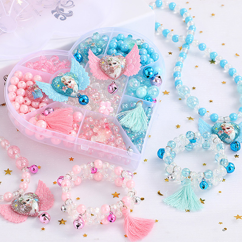 500PCS DIY Necklace Bracelet Frozen Princess Beads Heart-shaped Jewelry Box Set Making Kit for Kids Gifts