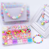 520PCS DIY Bracelet Colorful Crystal Pearl Beads 24 Compartments PVC Box Set Heart Jewelry Making Kit for Kids Gifts