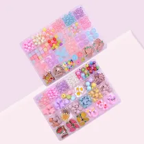 300PCS DIY Bracelet Colorful Flower Fruit Beads 24 Compartments PVC Box Set Jewelry Making Kit for Kids Gifts