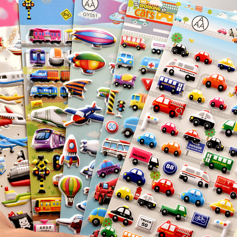 4 Sheets Vehicles Cars Ships Airplanes 3D Foam Puffy Sticker for Kids Toddler