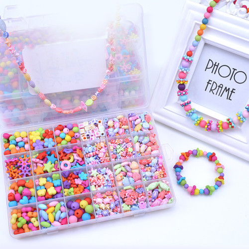 580PCS DIY Bracelet Colorful Flower Star Beads 24 Compartments PVC Box Set Jewelry Making Kit for Kids Gifts