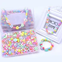 450PCS DIY Bracelet Colorful Flower Beads 24 Compartments PVC Box Set Jewelry Making Kit for Kids Gifts
