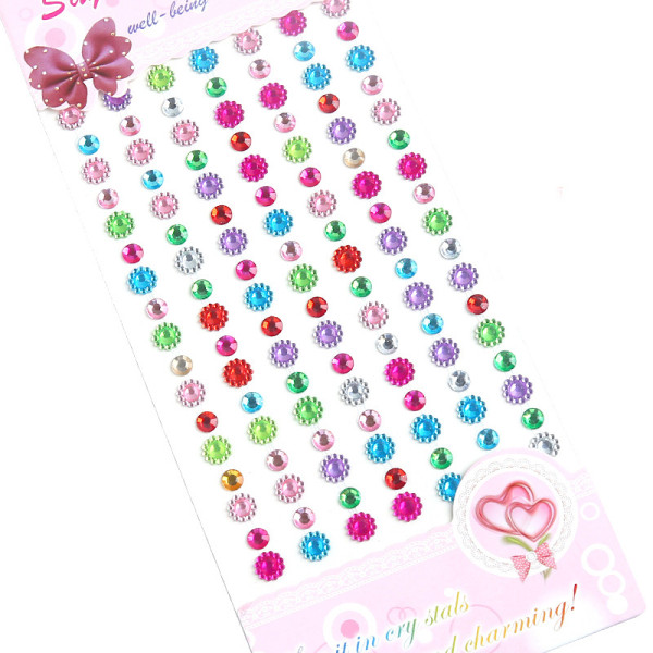 2 Sheets Colorful Pearl Geometry DIY Crystal Rhinestone Sticker Jewels Gems Sticker Set for Kids