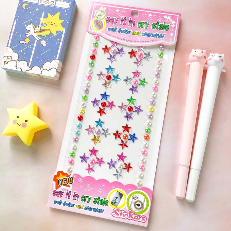 3 Sheets Colourful Flower Pearl DIY Crystal Rhinestone Sticker Jewels Gems Sticker Set for Kids