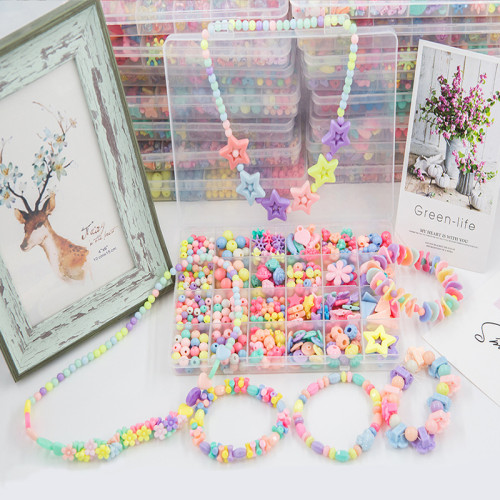 DIY Bracelet Colorful Candy Beads 24 Compartments PVC Box Set Jewelry Making Kit for Kids Gifts