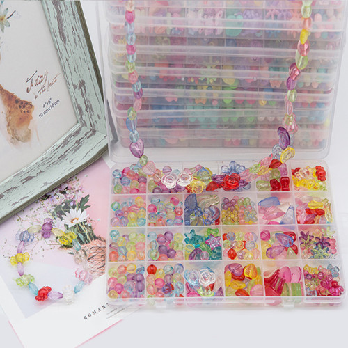 500PCS DIY Bracelet Colorful Crystal Beads 24 Compartments PVC Box Set Jewelry Making Kit for Kids Gifts