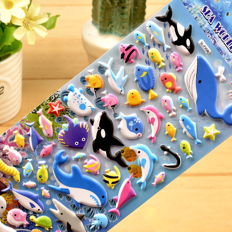 4 Sheets Cartoon Marine Animal Dolphins 3D Foam Puffy Sticker for Kids Toddler