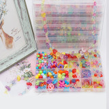 500PCS DIY Bracelet Colorful Flower Beads 24 Compartments PVC Box Set Jewelry Making Kit for Kids Gifts