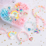 500PCS DIY Necklace Bracelet Colorful Rainbow Horse Beads Heart-shaped Jewelry Box Set Making Kit for Kids Gifts