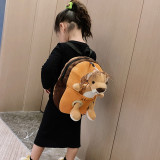 Kindergarten School Backpack Cartoon Animal Lion Plush Schoolbags With Doll