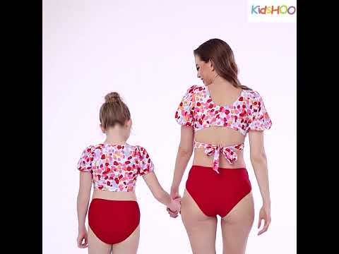 Mommy and Me Cross Over Top Tropical Leaves Bikini Sets Matching Swimwear