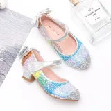Kid Girls Sequins Rainbow High-heeled Pump Princess Dress Shoes