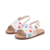 Kid Girl Flowers Plaid Open-Toed Beach Sandals Shoes