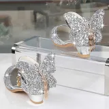 Kid Girl 3D Butterfly Gold Tassels High Heels Pumps Girls Dress Shoes