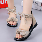 Kid Girl Shining Bowknot Open-Toed Soft Bottom Sandals Shoes