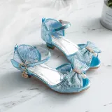 Kid Girl Jewelry Sequins Bow-knot Mesh High Heels Pumps Girls Dress Shoes