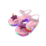 Kid Girls LED Sequins Rainbow Flash Star Jelly Flat Sandals Shoes