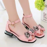 Kid Girl Sequins Chain Jewelry Square Open-Toed Soft Bottom Sandals Shoes