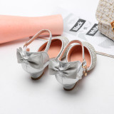 Kid Girls Sequins Crystal Bowknot High Pumps Dress Shoes