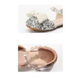 Kid Girls White Pearls Bowknot Sequins Flat Dress Shoes