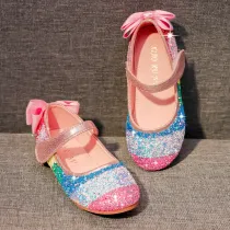 Kid Girl Rainbow Sequins Glitter Bowknot Princess Dress Shoes