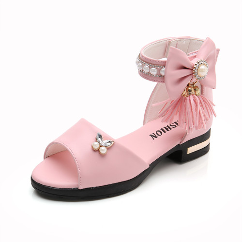 Kid Girl Bowknot Tassels Pearl Open-Toed Sandals Shoes