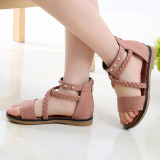 Kid Girl Silver Rivet Cross Over Open-Toed Suede Sandals Shoes