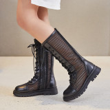 Kid Girl Mesh Lace Up Boots Shoes