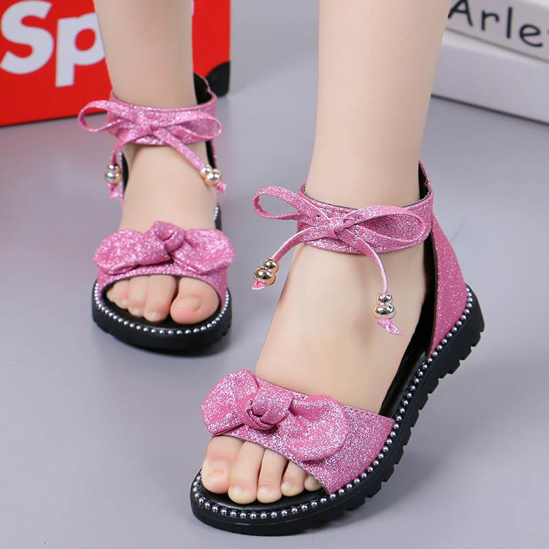 Kid Girl Shining Bowknot Open-Toed Soft Bottom Sandals Shoes