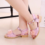 Kid Girl Lace Jewelry Pearls Bowknot Open-Toed Sandals Shoes