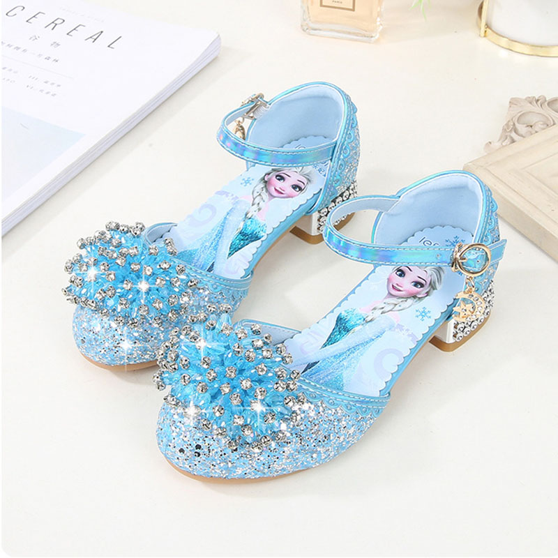 Kid Girls Crystal Diamond Sequins Frozen Princess Jewelry High Pumps Sandals Dress Shoes