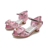 Kid Girl Jewelry Sequins Bow-knot Mesh High Heels Pumps Girls Dress Shoes