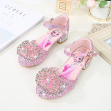 Kid Girls Crystal Diamond Sequins Princess Jewelry High Pumps Sandals Dress Shoes