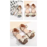 Kid Girls White Pearls Bowknot Sequins Flat Dress Shoes