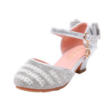 Kid Girls Sequins Crystal Bowknot High Pumps Dress Shoes