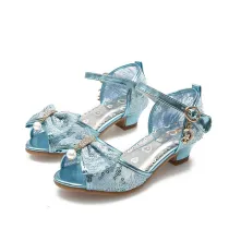Kid Girl Jewelry Sequins Bow-knot Mesh High Heels Pumps Girls Dress Shoes
