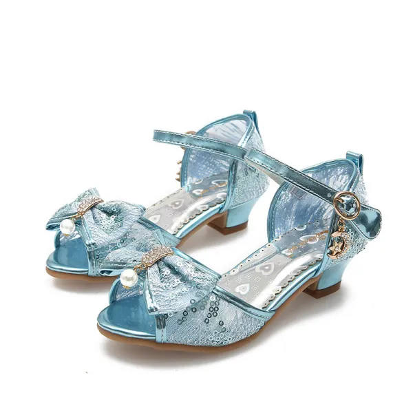 Kid Girl Jewelry Sequins Bow-knot Mesh High Heels Pumps Girls Dress Shoes