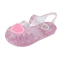 Kid Girls Sequins Heart Hollow Out Jelly Flats Shoes