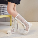 Kid Girl Mesh Lace Up Boots Shoes