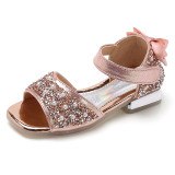 Kid Girl Pearls Glitter Sequins Velvet Bowknot Sandals Shoes