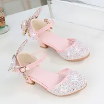 Kid Girl 3D Butterfly Gold Tassels High Heels Pumps Girls Dress Shoes