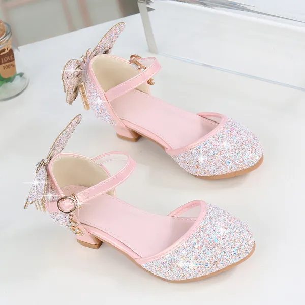 Kid Girl 3D Butterfly Gold Tassels High Heels Pumps Girls Dress Shoes