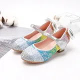 Kid Girls Sequins Rainbow High-heeled Pump Princess Dress Shoes