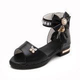 Kid Girl Bowknot Tassels Pearl Open-Toed Sandals Shoes