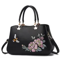 Women Embroidered Flowers Bee Crossbody Shoulder Large Tote Handbags