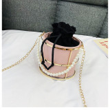 Women Crossbody Bucket Shaped Pearl Chain Party Handbags